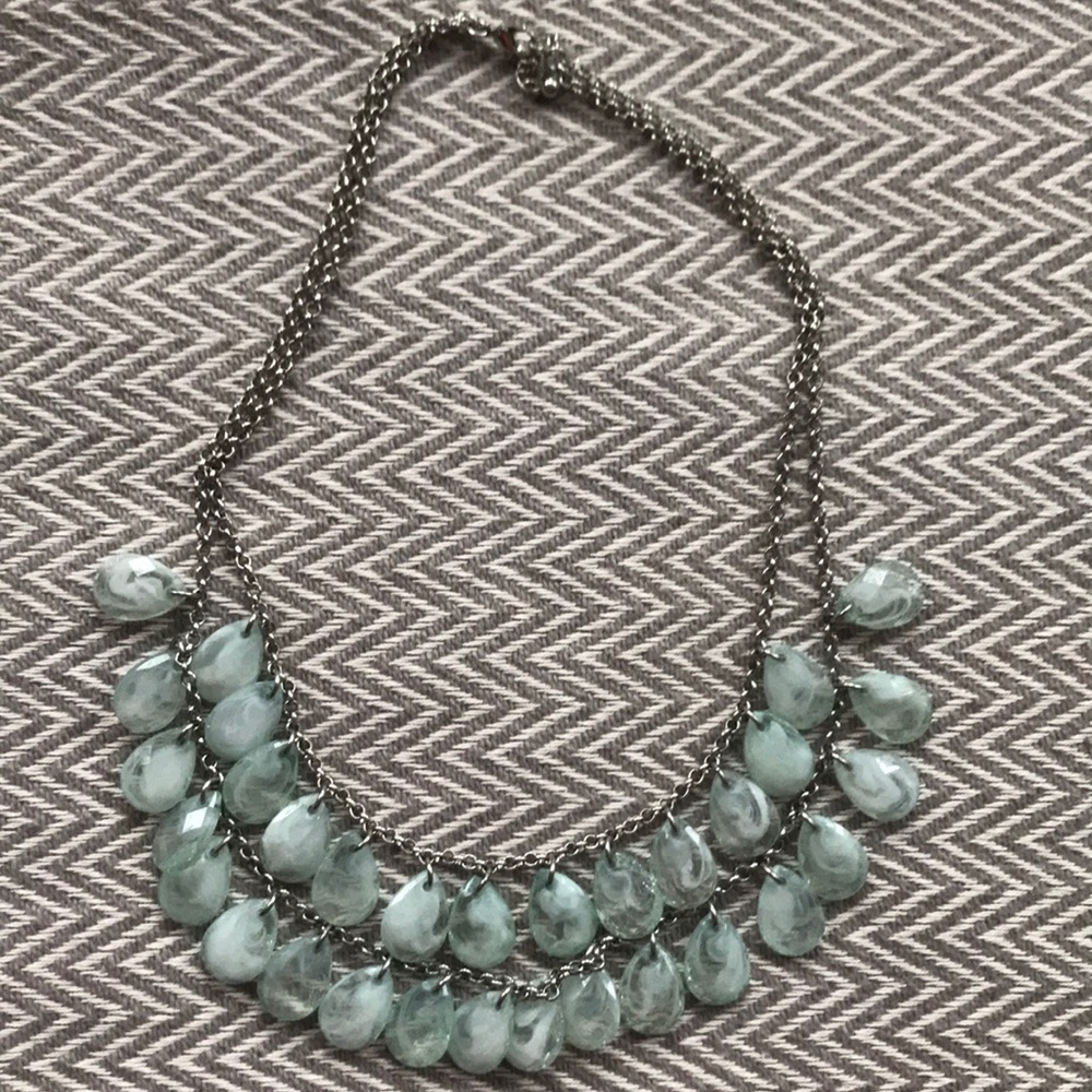 Silver + light blue bead double strand  necklace